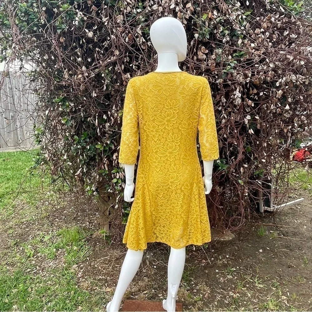 L & B Lucky & Blessed Lace Overlay Lined Mustard Yellow Midi Dress